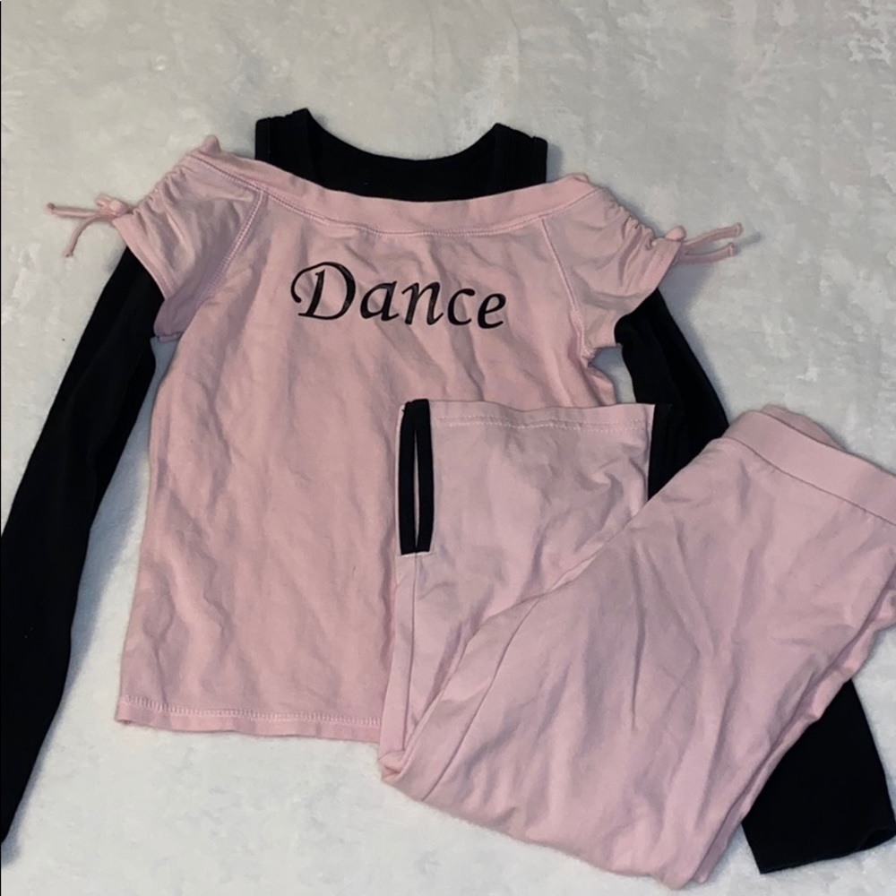 2 pc Black & Pink Dance Long Sleeve & Pants Set